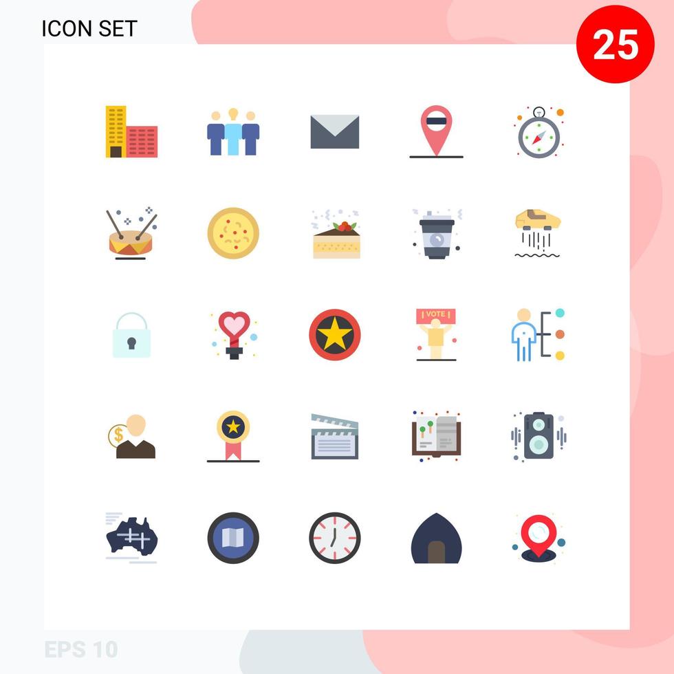 25 universelle flache Farben für Web- und mobile Anwendungen Musiktrommel Massege Navigationskompass editierbare Vektordesign-Elemente vektor