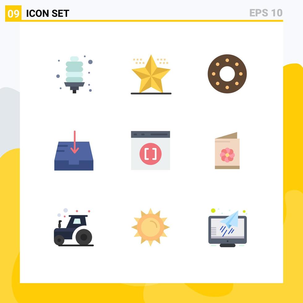 platt Färg packa av 9 universell symboler av utveckla browser stjärna motta post redigerbar vektor design element