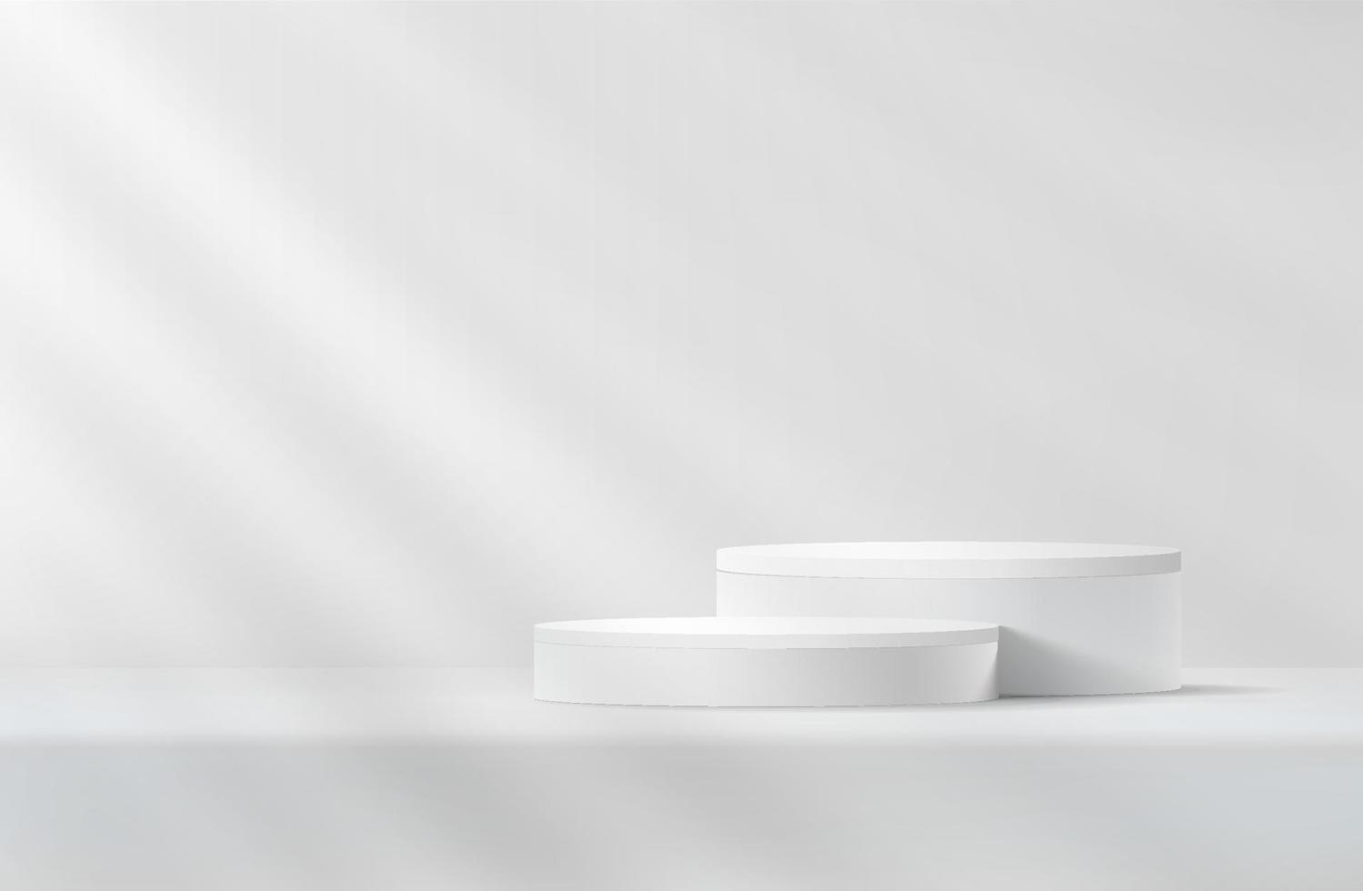 abstrakt vit realistisk 3d cylinder piedestal podium med blå bakgrund och skugga täcka över. abstrakt vektor tolkning geometrisk plattform. produkt visa presentation. minimal scen.