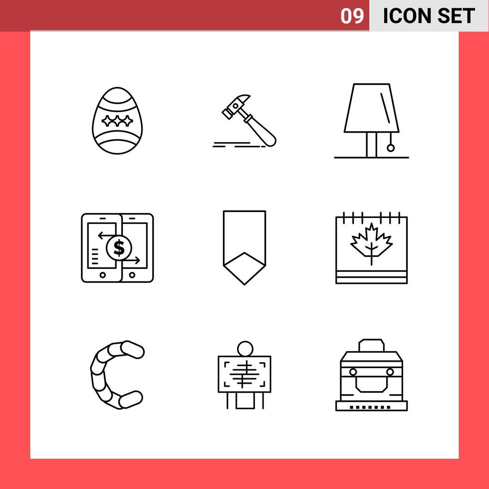 9 Icon Pack Line Style Umrisssymbole auf weißem Hintergrund einfache Zeichen für die allgemeine Gestaltung kreativer schwarzer Icon-Vektor-Hintergrund vektor