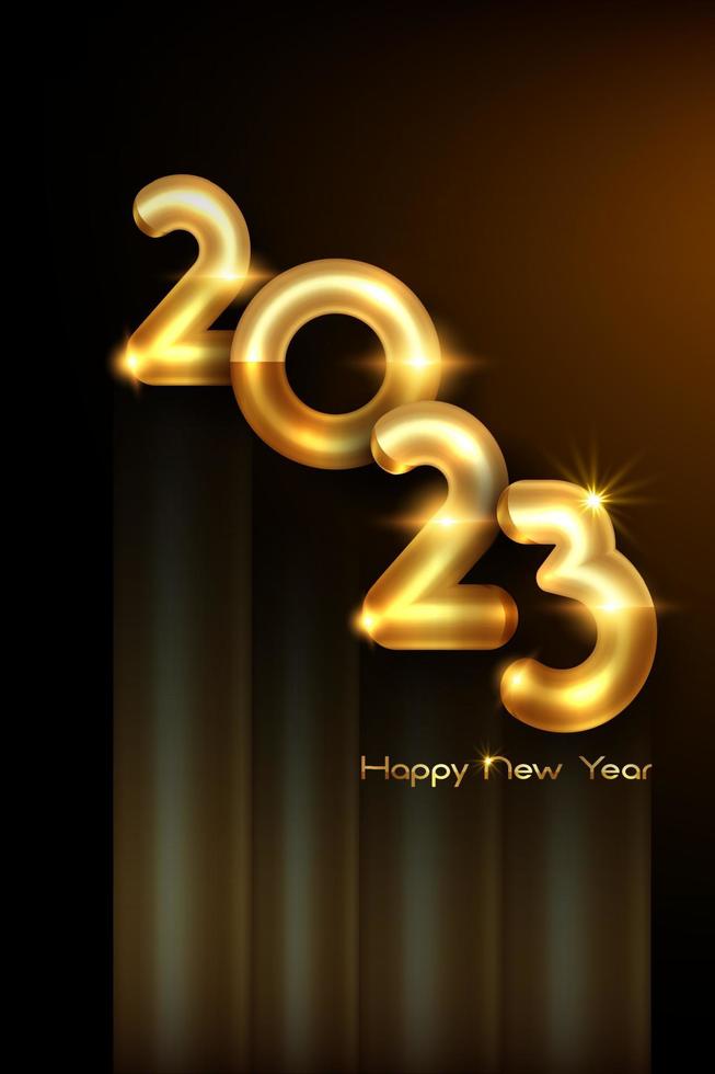 2023 gyllene 3d djärv tal, Lycklig ny år. baner mall jul tema. Semester design för hälsning kort, inbjudan, kalender, fest, guld lyx vip, vektor isolerat på svart bakgrund