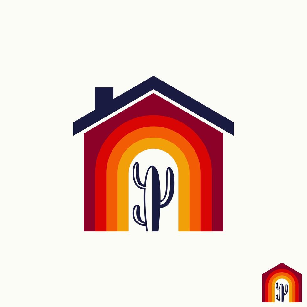 Einfache und einzigartige Kaktuswüste auf Vorder- oder Mittelhaus, Haus oder Tür wie Regenbogenbild, Grafik, Symbol, Logo, Design, abstraktes Konzept, Vektorbestand. kann als Symbol für Botanik oder Eigentum verwendet werden vektor