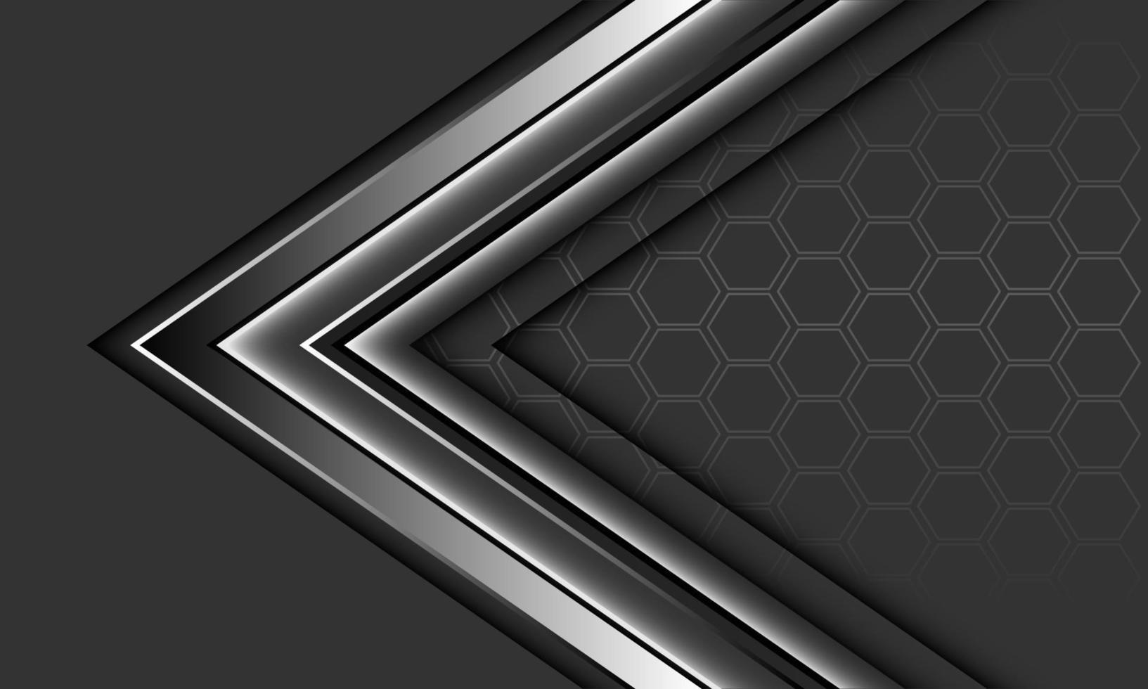 abstrakter silberner Pfeil schwarzer Schatten Richtung geometrisches Hexagon-Netz auf grauem Design moderner futuristischer Luxus-Hintergrundvektor vektor