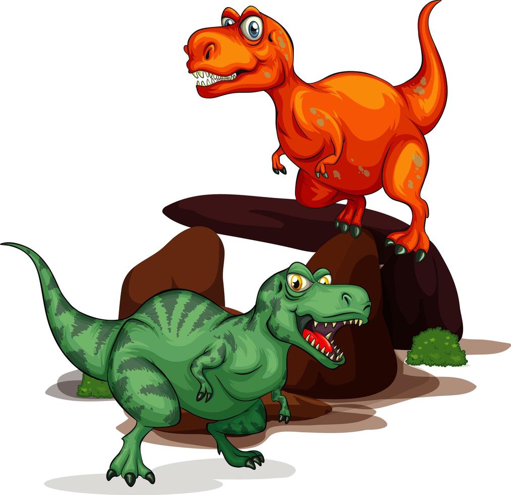 zwei Dinosaurier-Zeichentrickfigur isoliert auf weißem bcakground vektor