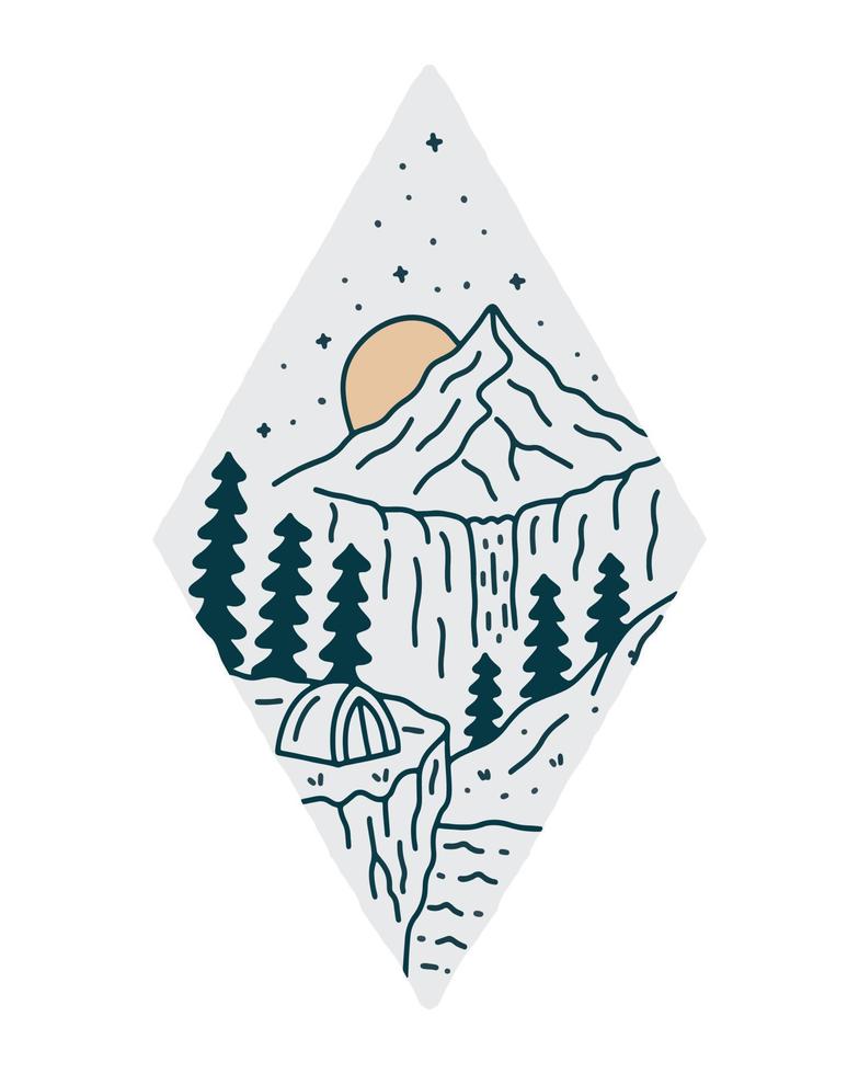 Camping-Natur-Abenteuer für Abzeichen, Aufkleber, grafische Illustration, Vektorgrafiken, T-Shirt-Design vektor