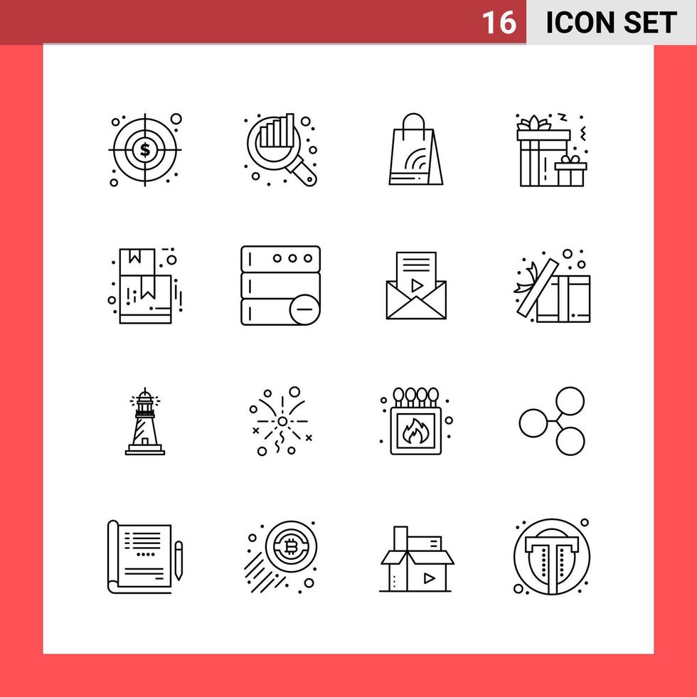 16 Icon Pack Line Style Umrisssymbole auf weißem Hintergrund einfache Zeichen für die allgemeine Gestaltung kreativer schwarzer Icon-Vektor-Hintergrund vektor