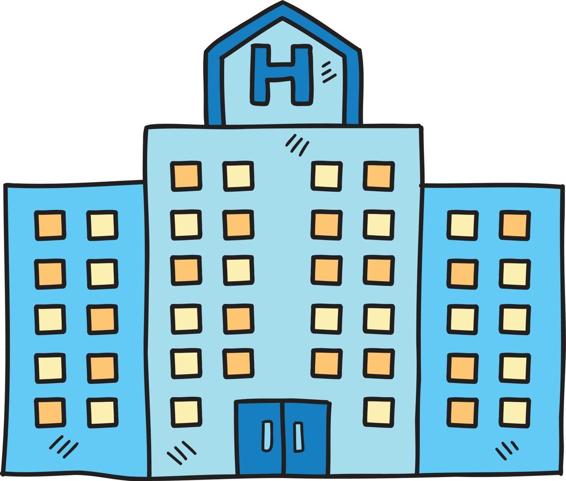 hand gezeichnete krankenhausgebäudeillustration vektor