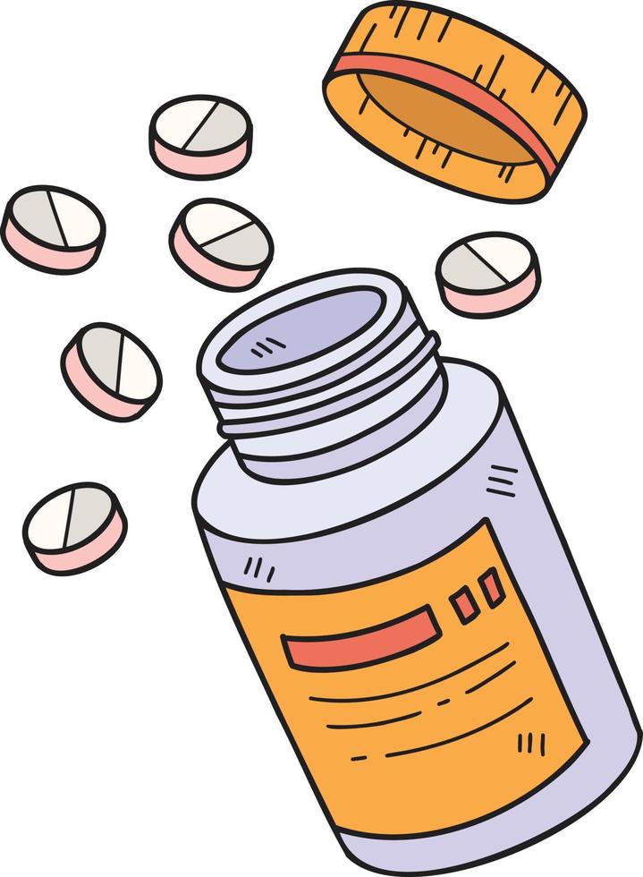 hand gezeichnete tabletten und medizinflaschenillustration vektor