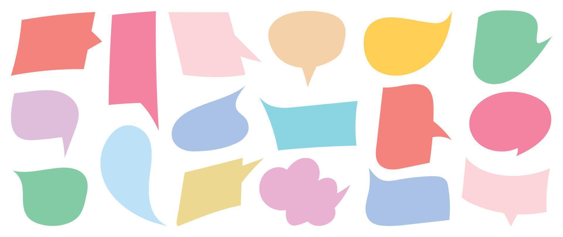 Satz von Leerzeichen pastellfarbener Sprechblasenvektor. Sammlung von Dialogen, Reden, Reden, Denken, Wolken, angekündigten leeren Sprechblasen. design für comic-text, aufkleber, banner, chat-symbol. vektor