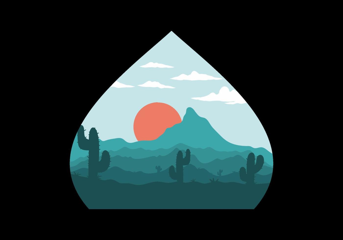 färgrik öken- landskap med kaktus träd illustration vektor