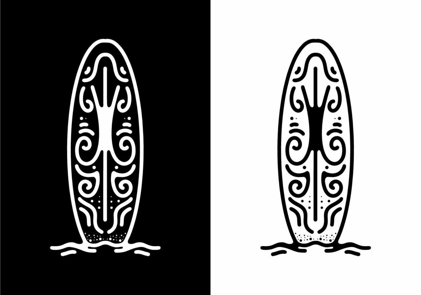 Surfbrett mit Tribal Art Schwarz-Weiß-Strichzeichnung Mono-Line-Tattoo vektor