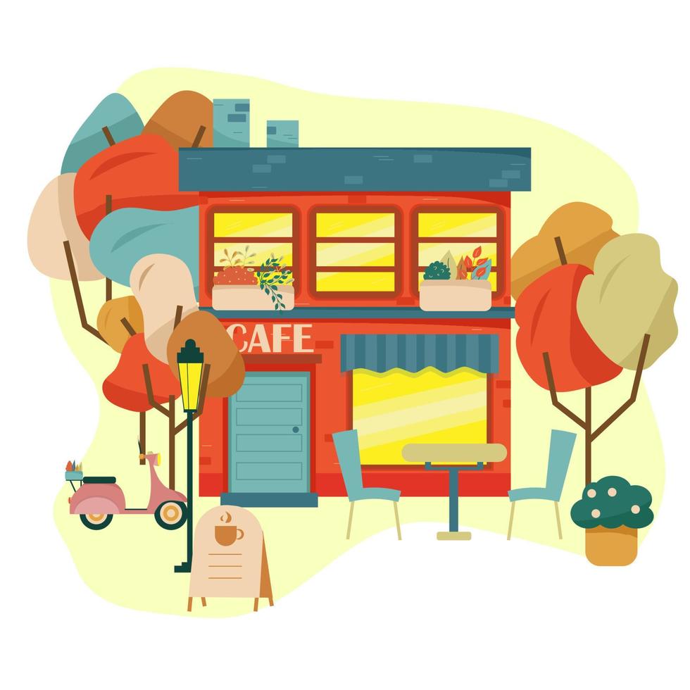 Café in der Stadt. Straßenrestaurant. Flaches Design vektor
