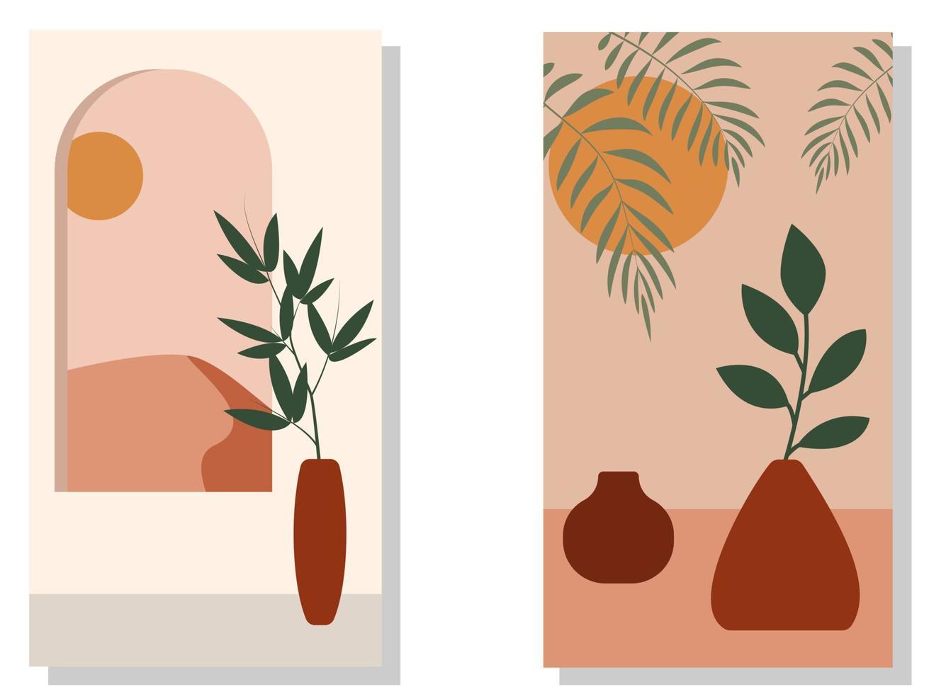 abstrakt samtida bakgrund landskap med soluppgång. jord toner. mitten århundrade modern minimalistisk konst skriva ut. modern estetisk boho design tapet, kort, mall. eps 10. platt illustration vektor