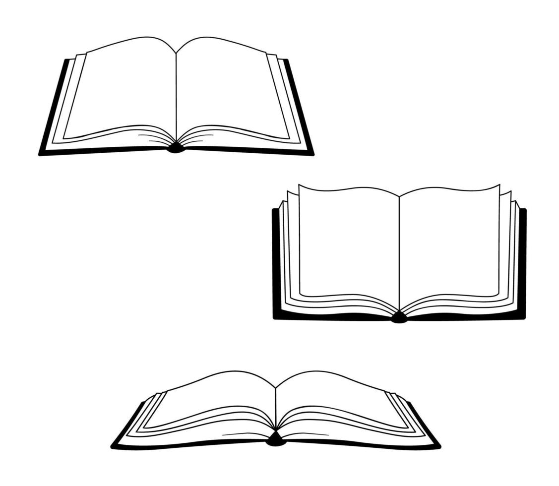 Satz Liniensymbol des offenen Buches. Vektor-Gliederung-Illustration von isoliert auf weißem Hintergrund. Lesezeichen vektor