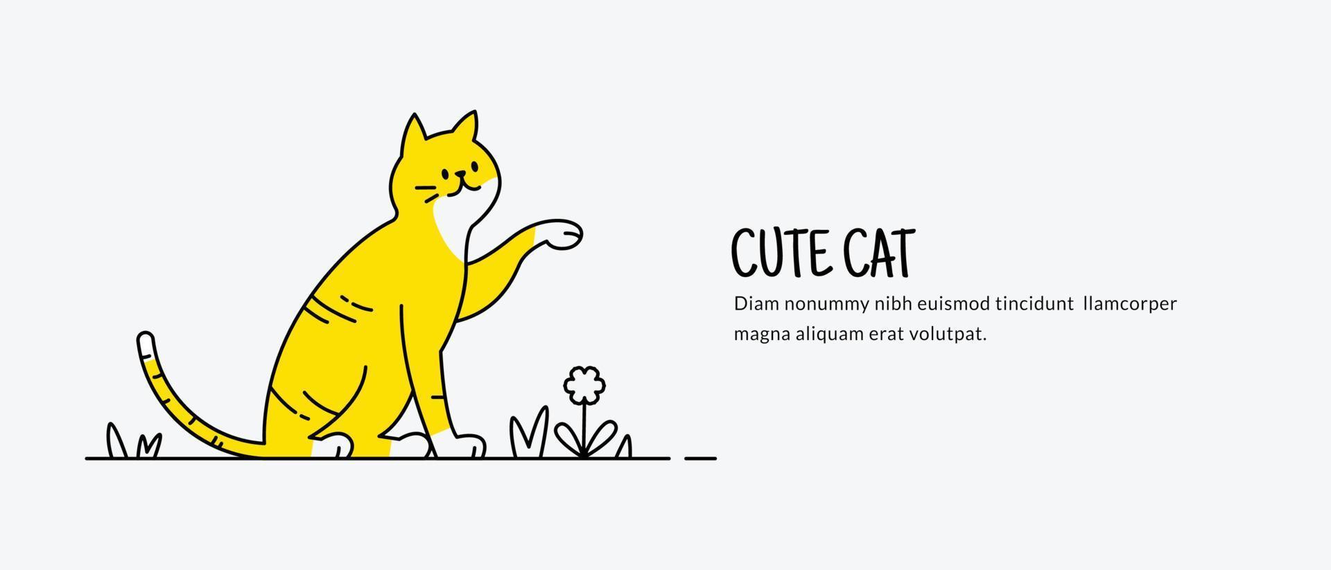 söt katt karaktär bakgrund klotter tecknad serie stil, minimal platt linje illustration design vektor