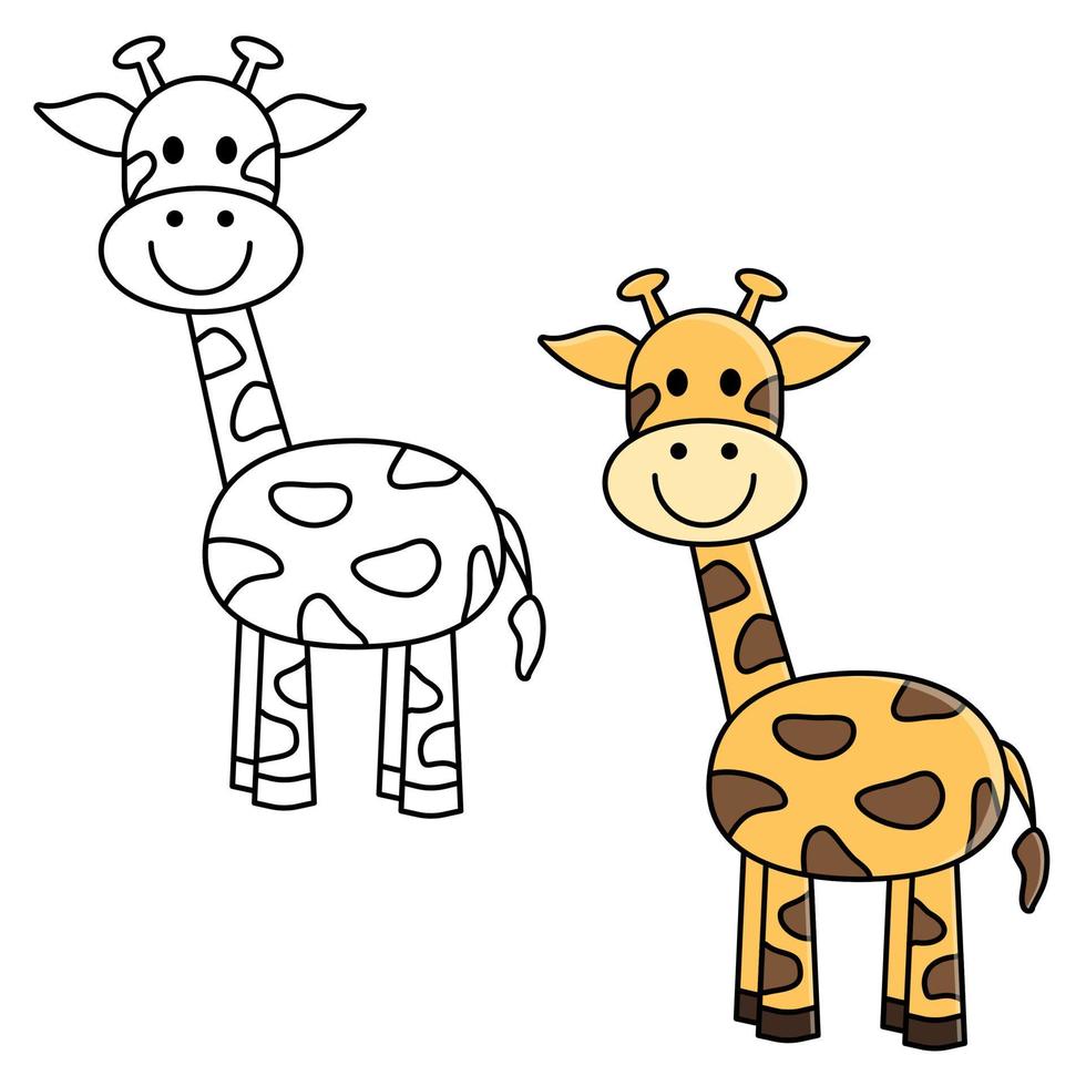 vektorillustration der kindermalbuchseite mit umrissenem clipart zum ausmalen. Schwarz-Weiß-niedliche Cartoon-Giraffe. Farbbild. Cartoon-Tier. Kinderspiel. spielend lernen. Aufgabe für Kinder vektor