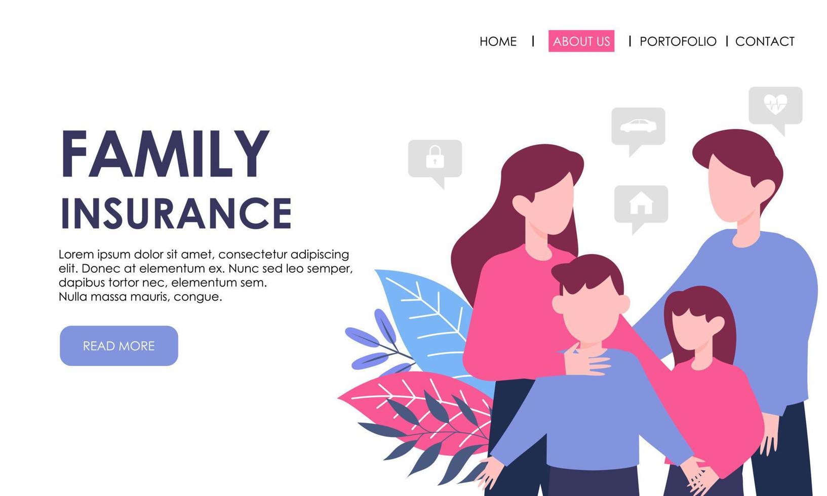 familj försäkring landning sida mall. försäkring, sjukvård begrepp baner vektor