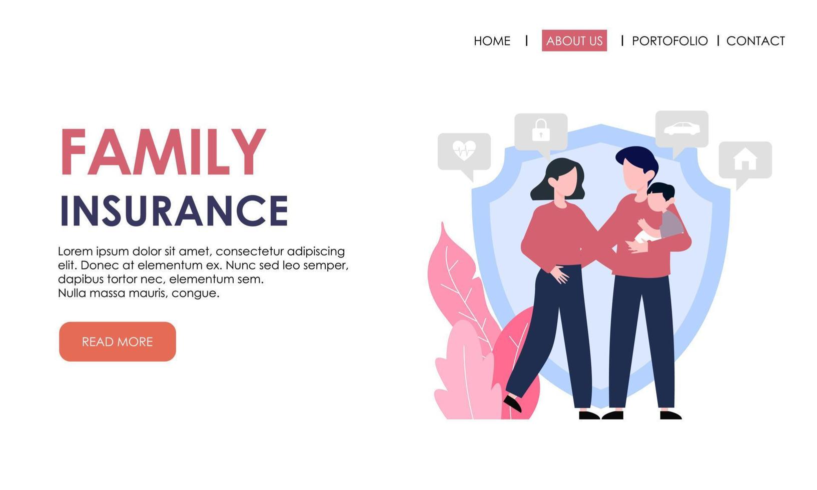 familj försäkring landning sida mall. försäkring, sjukvård begrepp baner vektor