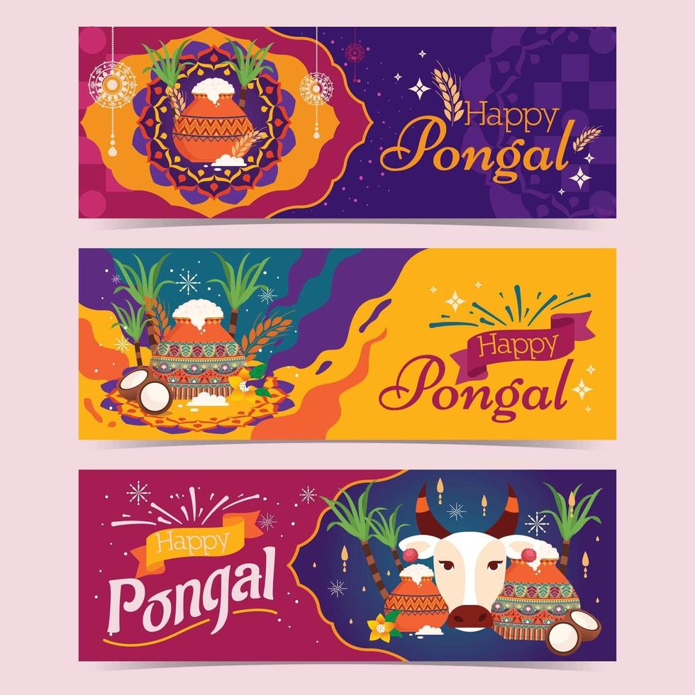 Happy Pongal Gruß Banner Set vektor