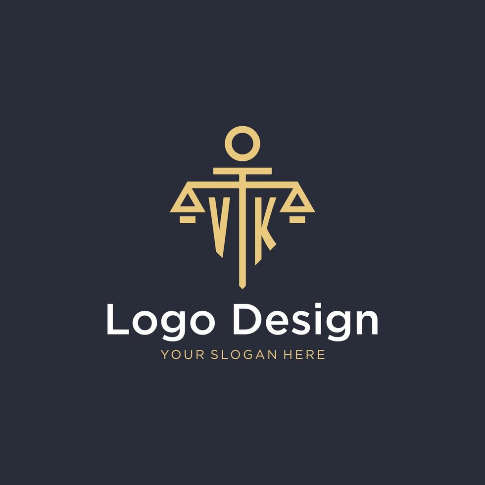 vk första monogram logotyp med skala och pelare stil design vektor