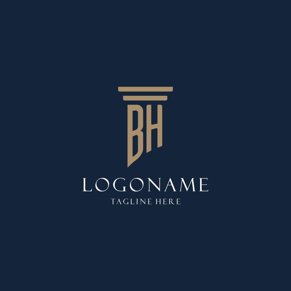bh första monogram logotyp för lag kontor, advokat, förespråkare med pelare stil vektor
