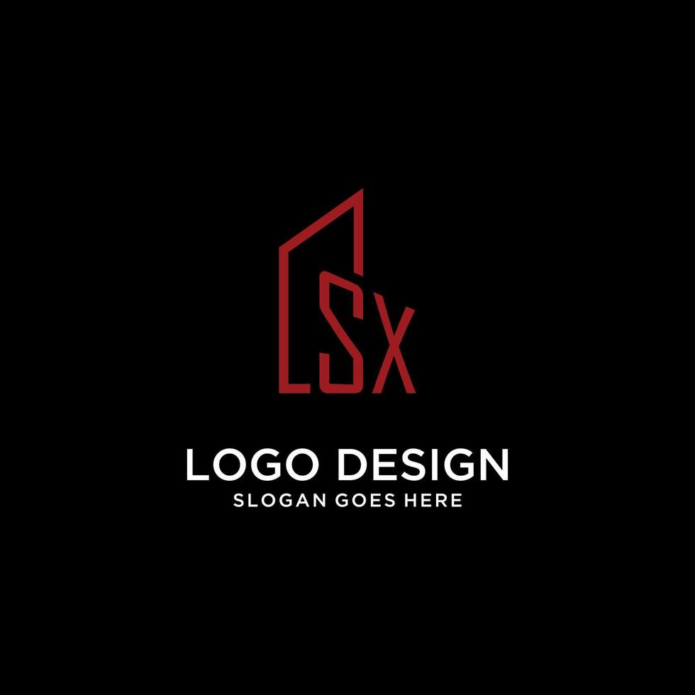 sx första monogram med byggnad logotyp design vektor