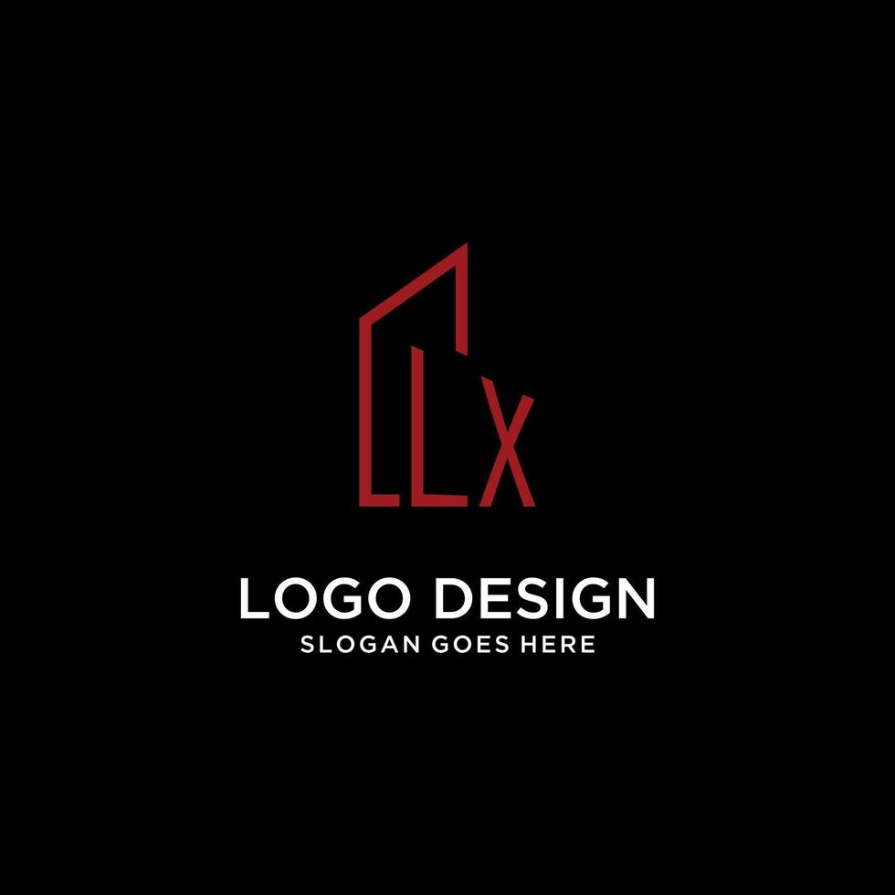 lx första monogram med byggnad logotyp design vektor