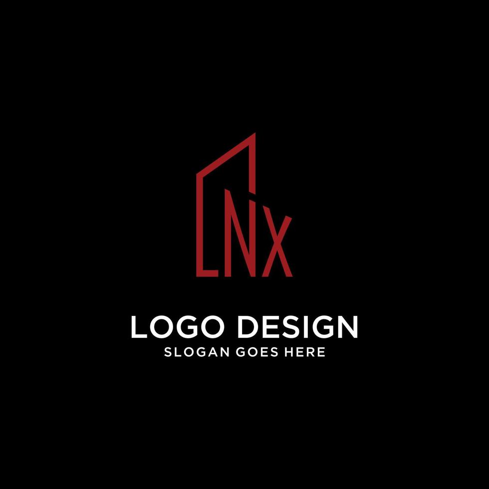 nx första monogram med byggnad logotyp design vektor