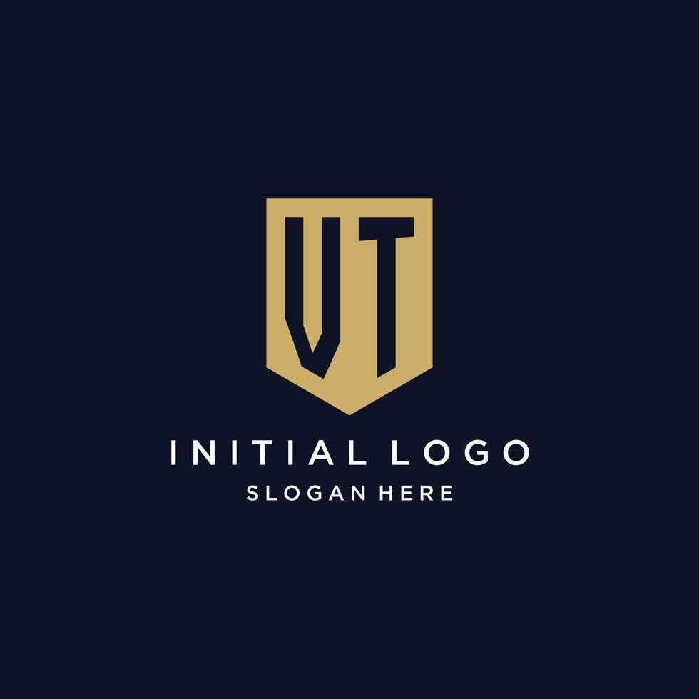 vt monogram initialer logotyp design med skydda ikon vektor