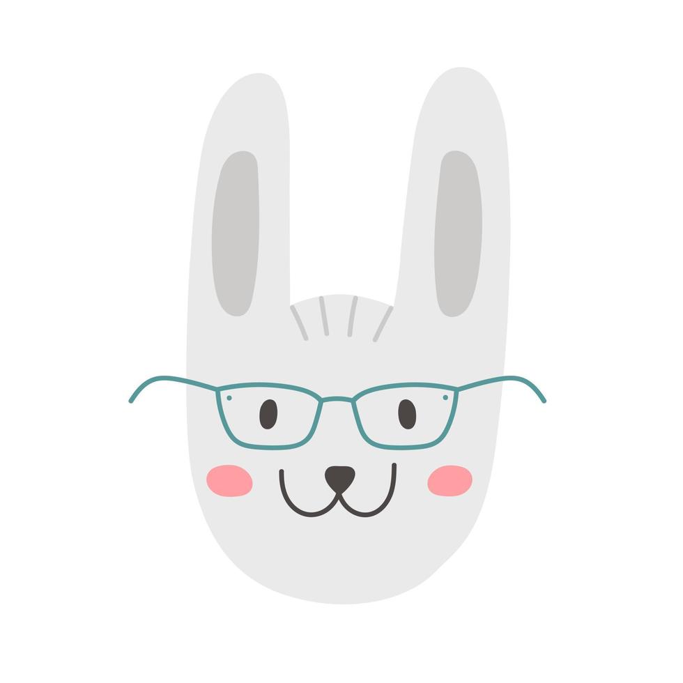 vektor vit kanin med glasögon, huvud av söt kanin för barn