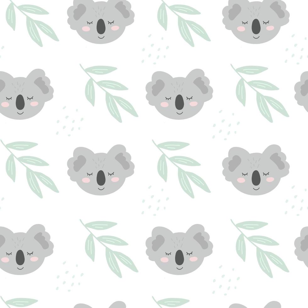 nahtloses muster mit niedlichem koala und bambus. flache illustration des gekritzelbären für kinderfotoüberlagerungen, t-shirt druck, plakatdesign, textilhintergrund vektor