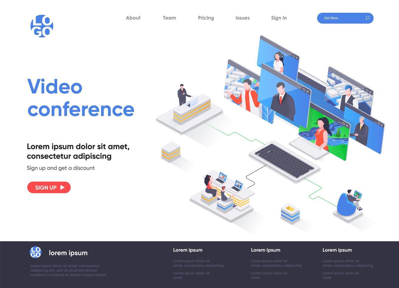 Isometrische Landingpage für Videokonferenzen vektor