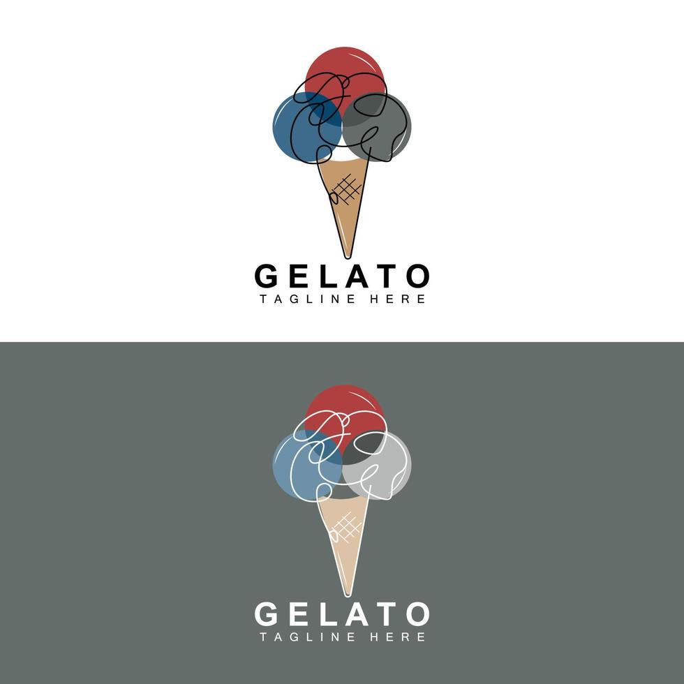 Eiscreme-Gelato-Logo-Design, süße weiche kalte Speisen, Produkte der Vektormarke vektor