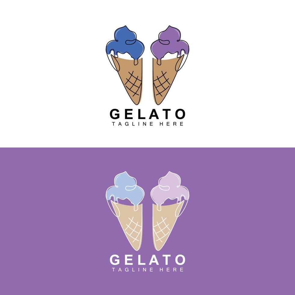 Eiscreme-Gelato-Logo-Design, süße weiche kalte Speisen, Produkte der Vektormarke vektor