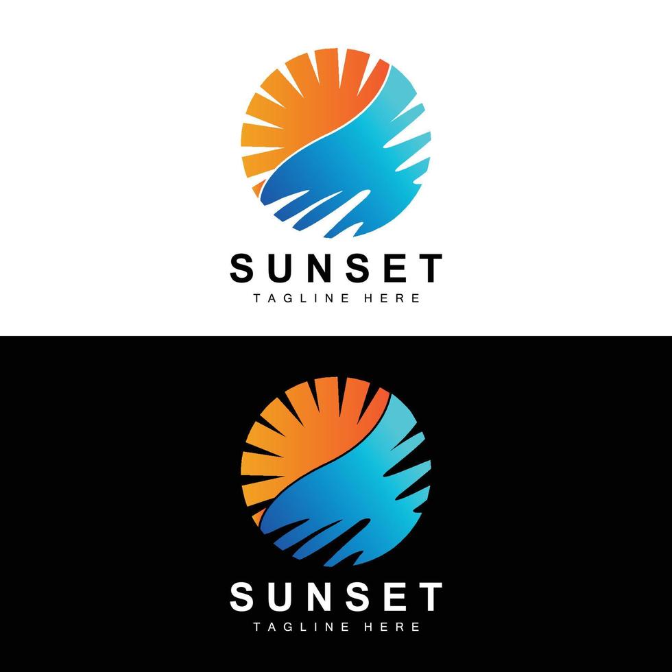 solnedgång strand logotyp design, marinmålning illustration, röd dag semester fläck vektor
