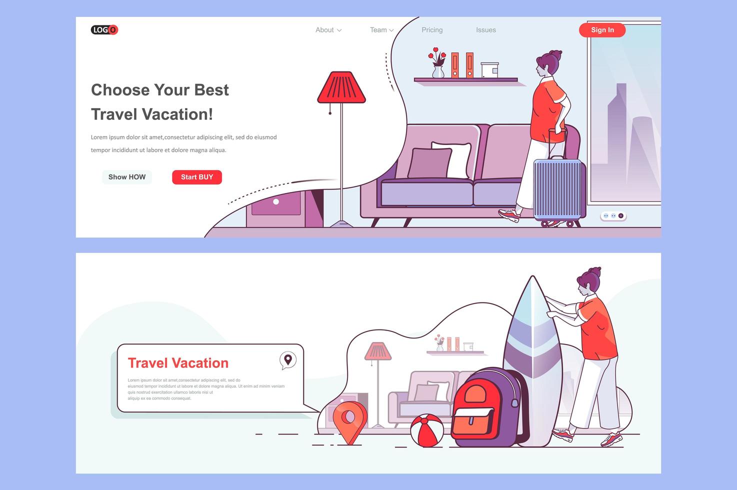 Reiseurlaub Landing Pages eingestellt vektor