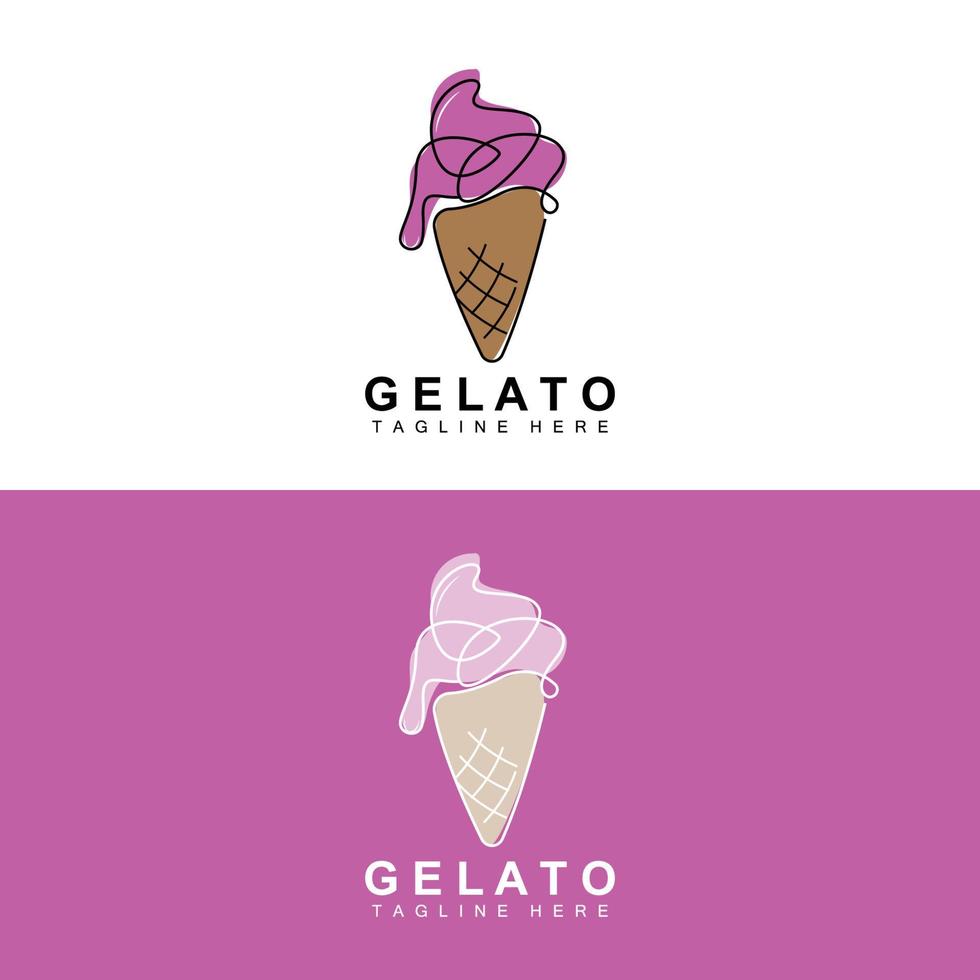 Eiscreme-Gelato-Logo-Design, süße weiche kalte Speisen, Produkte der Vektormarke vektor