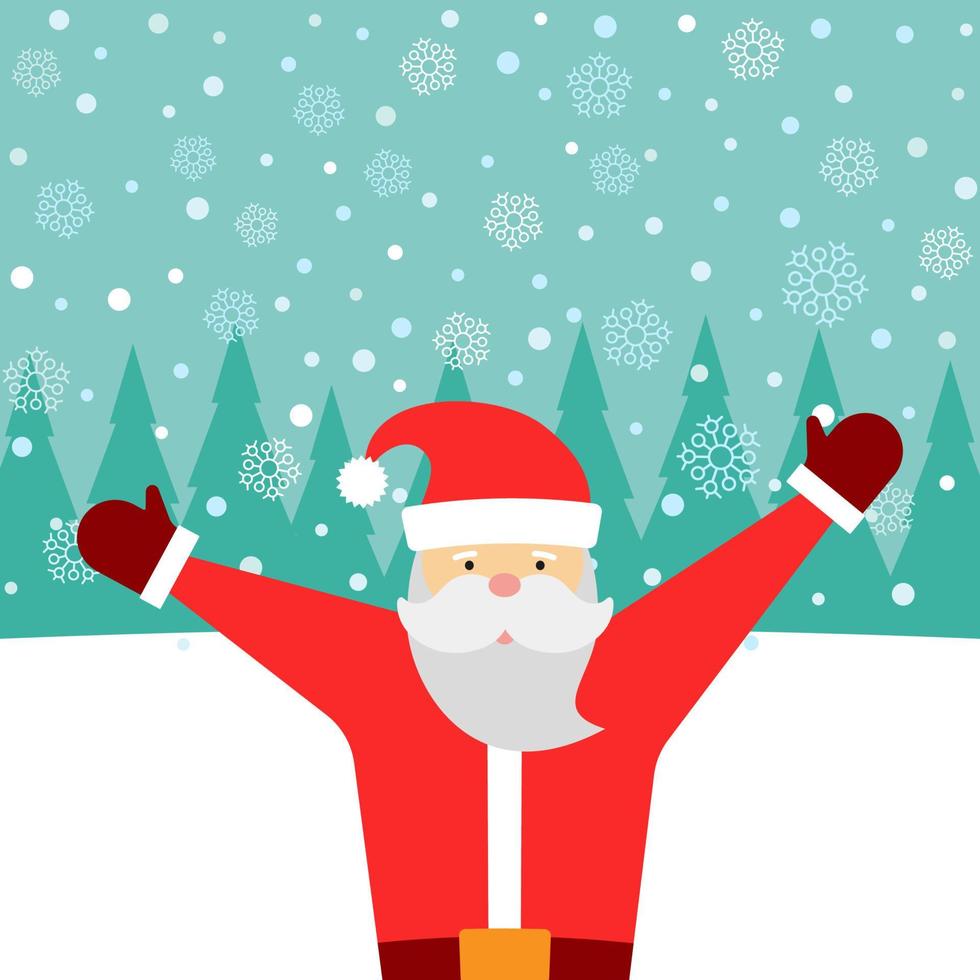 hälsning kort med santa claus och faller snö. glad jul bakgrund. vektor illustration