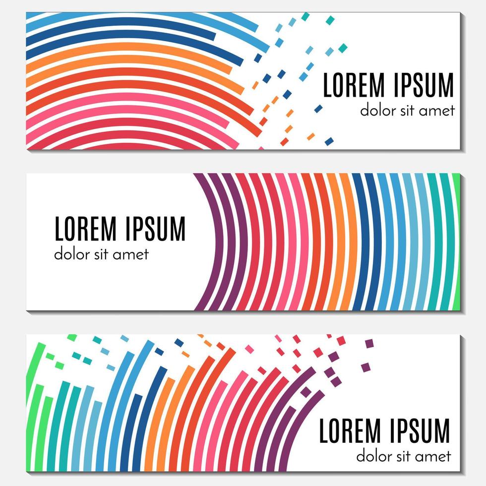 Reihe von farbenfrohen abstrakten Header-Bannern mit geschwungenen Linien und fliegenden Stücken. Vektorhintergründe für Webdesign. vektor