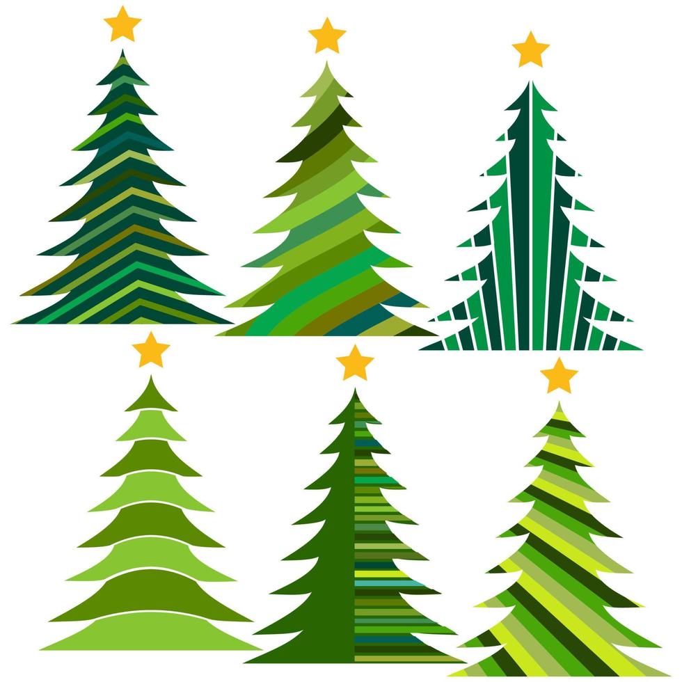 uppsättning av jul träd. isolerat vektor illustration för glad jul och Lycklig ny år.