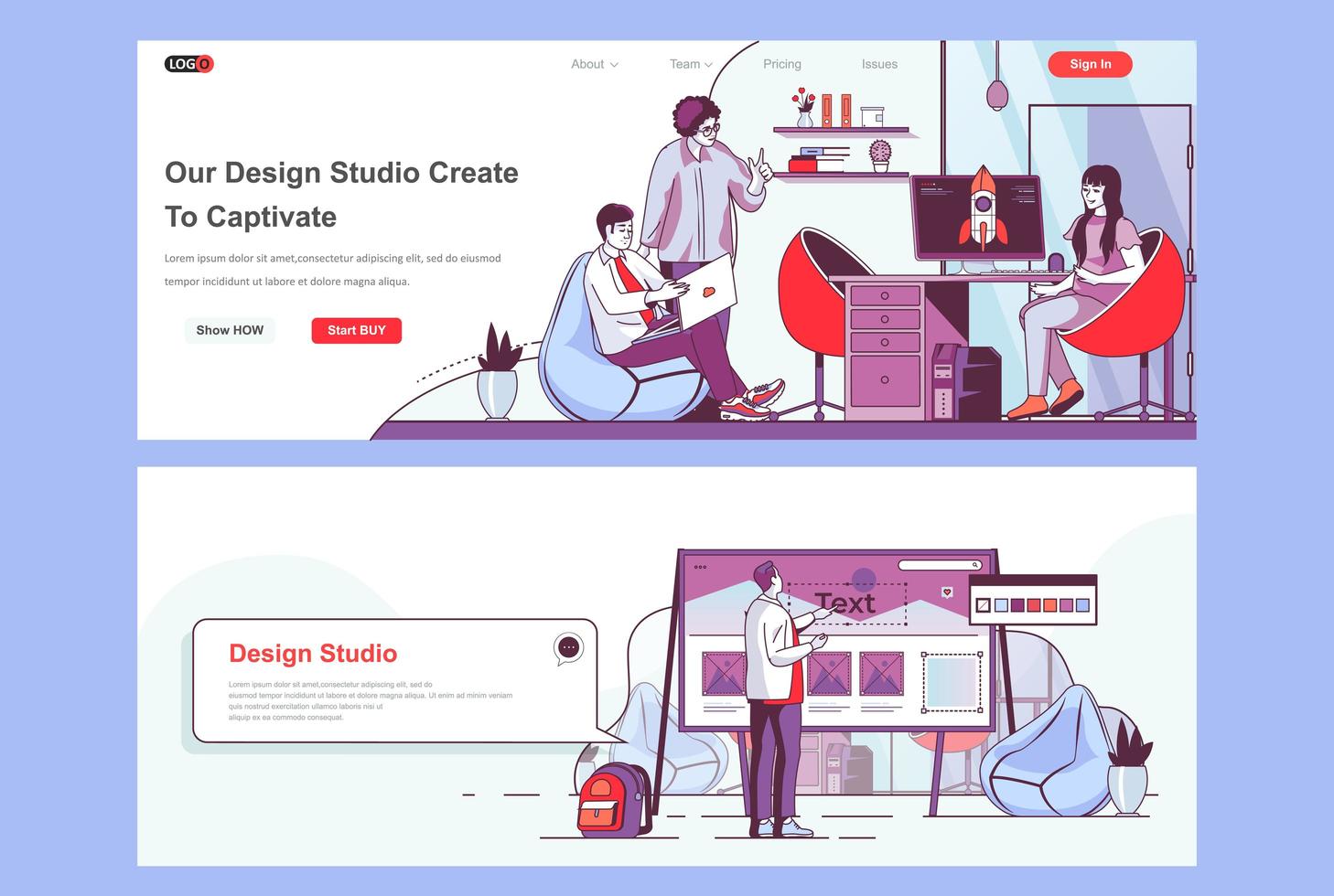 Design Studio Landing Pages Set vektor