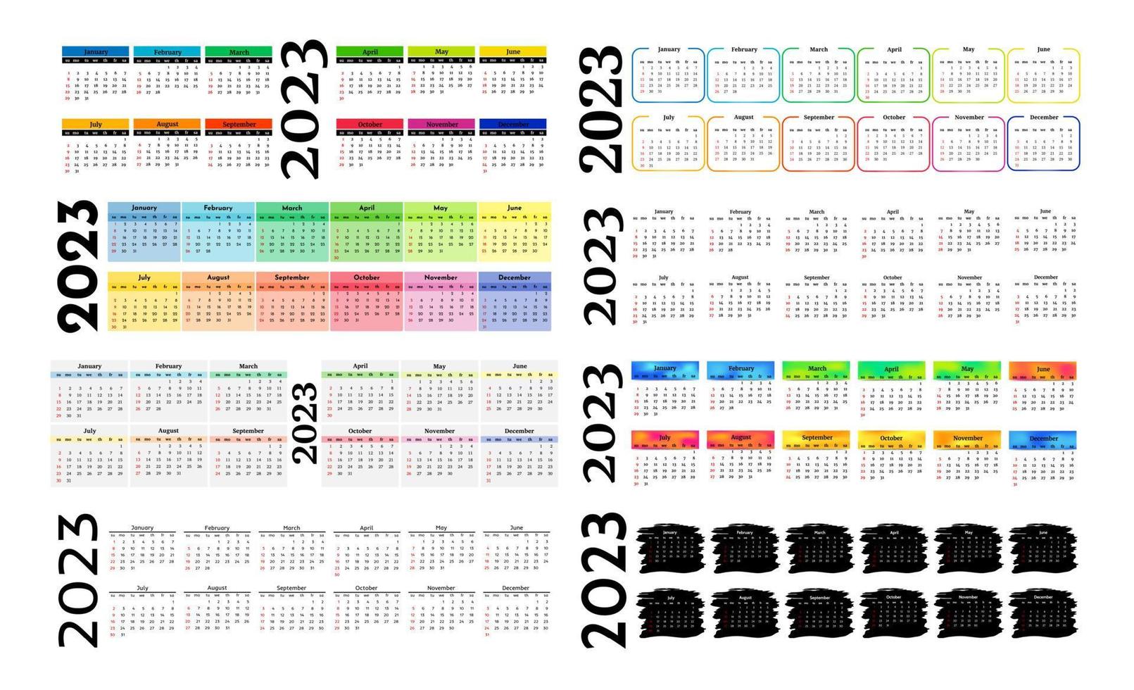 Kalender für 2023 isoliert auf weißem Hintergrund vektor