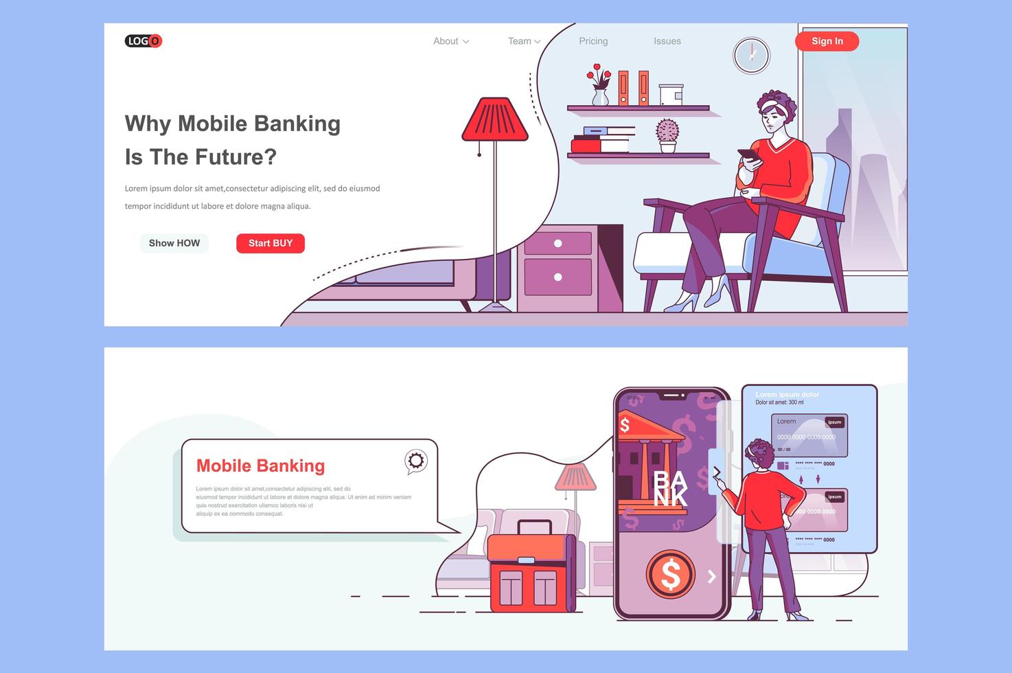 Mobile Banking Landing Pages eingestellt vektor