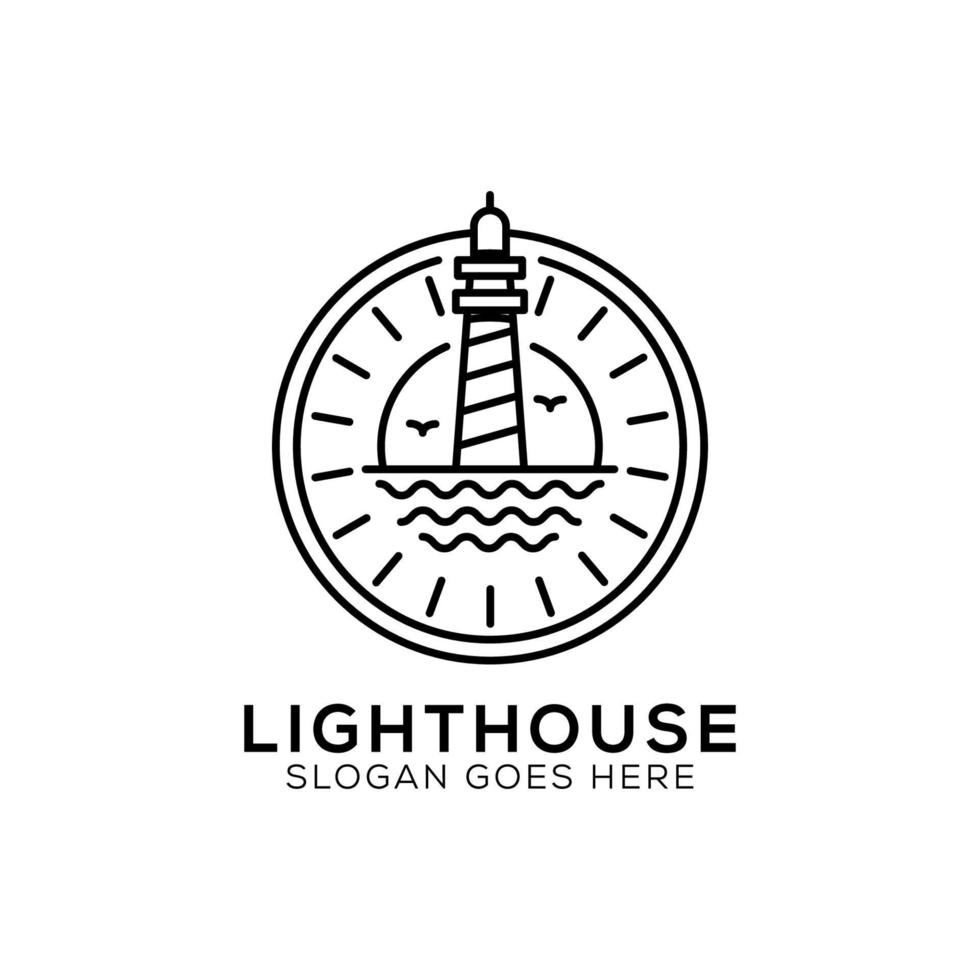 Umriss Leuchtturm Logo Design, Leuchtturm Symbol Vektor Illustration Linie Kunst Vorlage