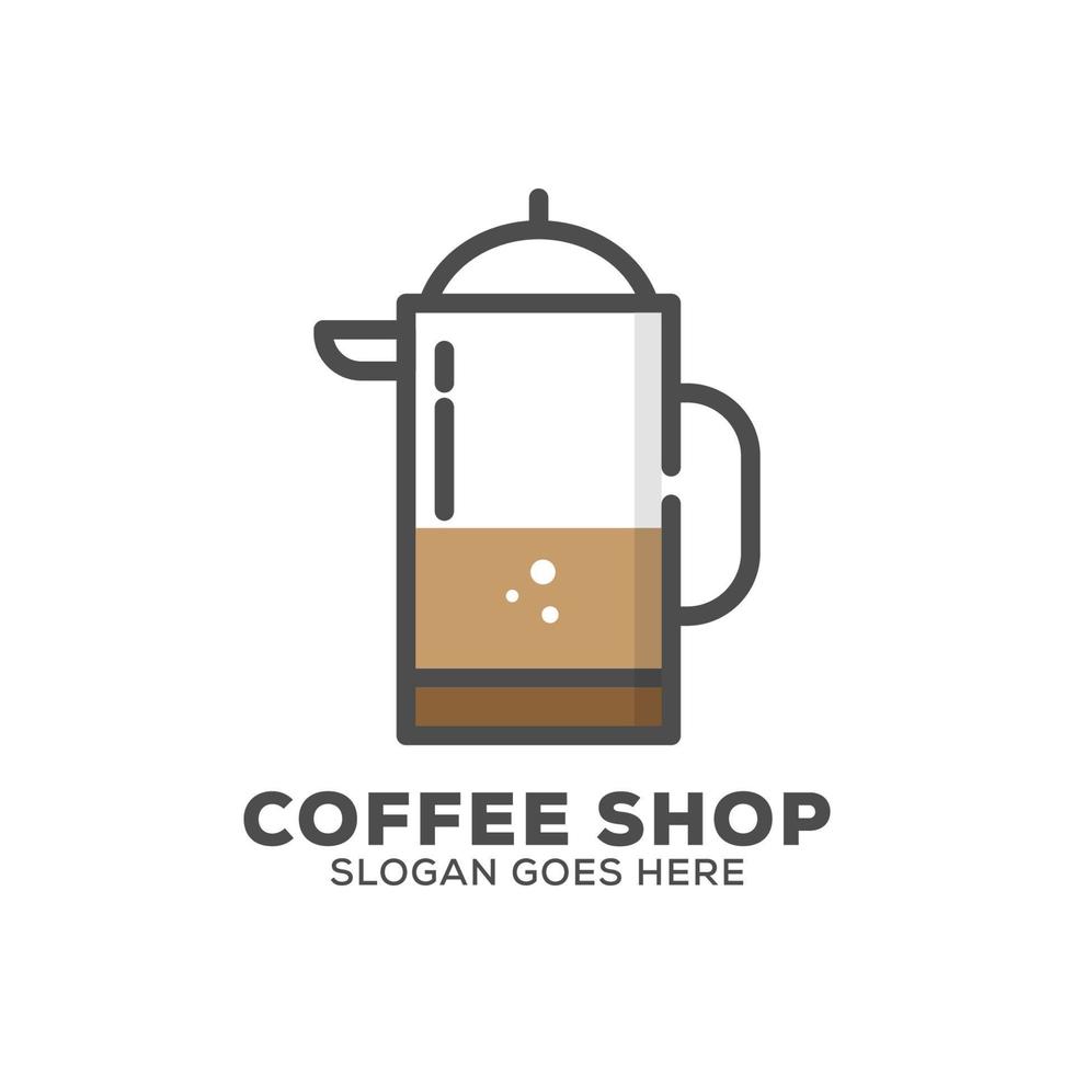 französische Presse flache Design-Logo-Vektorillustration, Coffee-Shop-Symbolumriss vektor