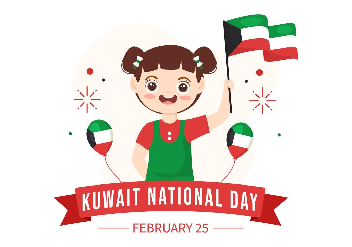 nationaler kuwait-tag am 25. februar mit kindern, die eine flagge und unabhängigkeitsfeier in der flachen hand gezeichneten schablonenillustration der karikatur schwenken vektor