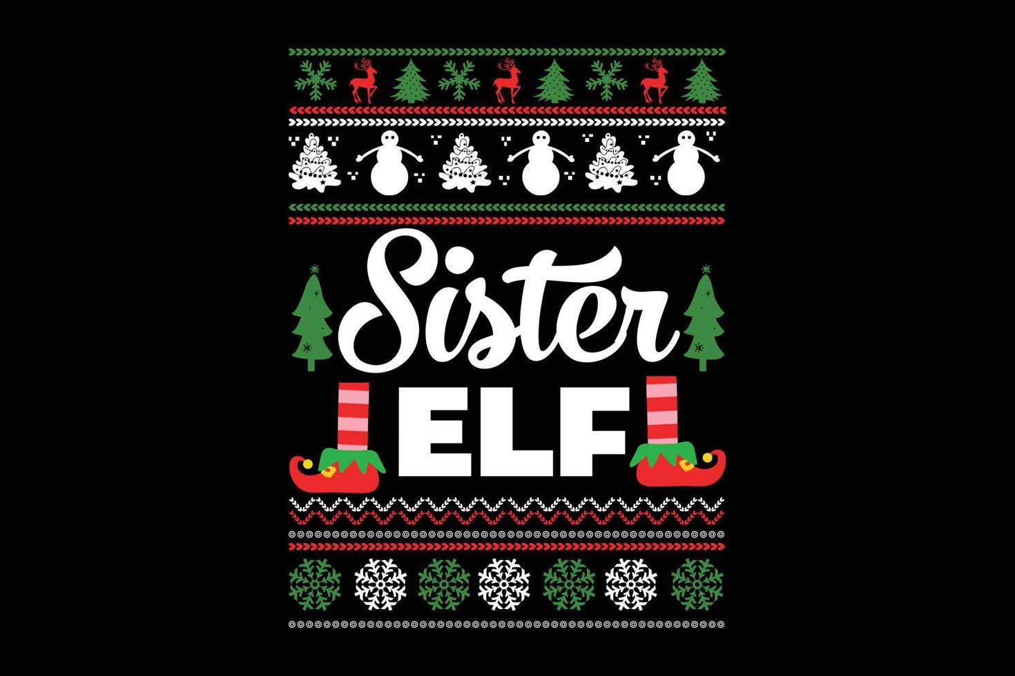 Schwester Elf Weihnachten T-Shirt-Design. vektor