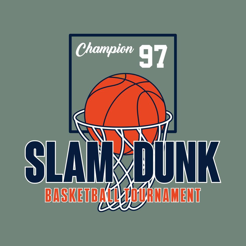 slam dunka. basketboll turnering. sporter grafisk tee skjorta design vektor