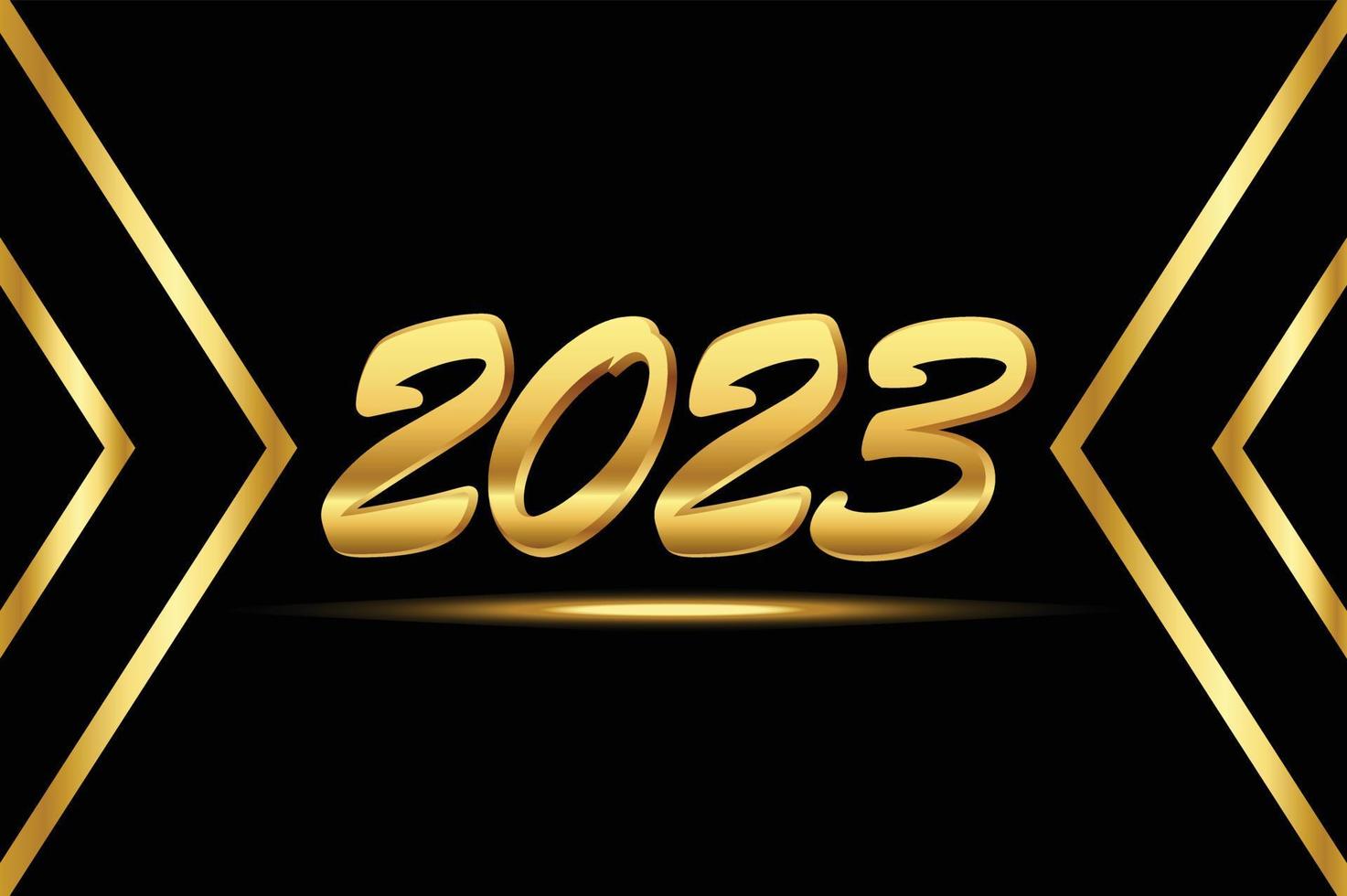 skön gyllene Lycklig ny år 2023 i svart bakgrund med gyllene skugga vektor