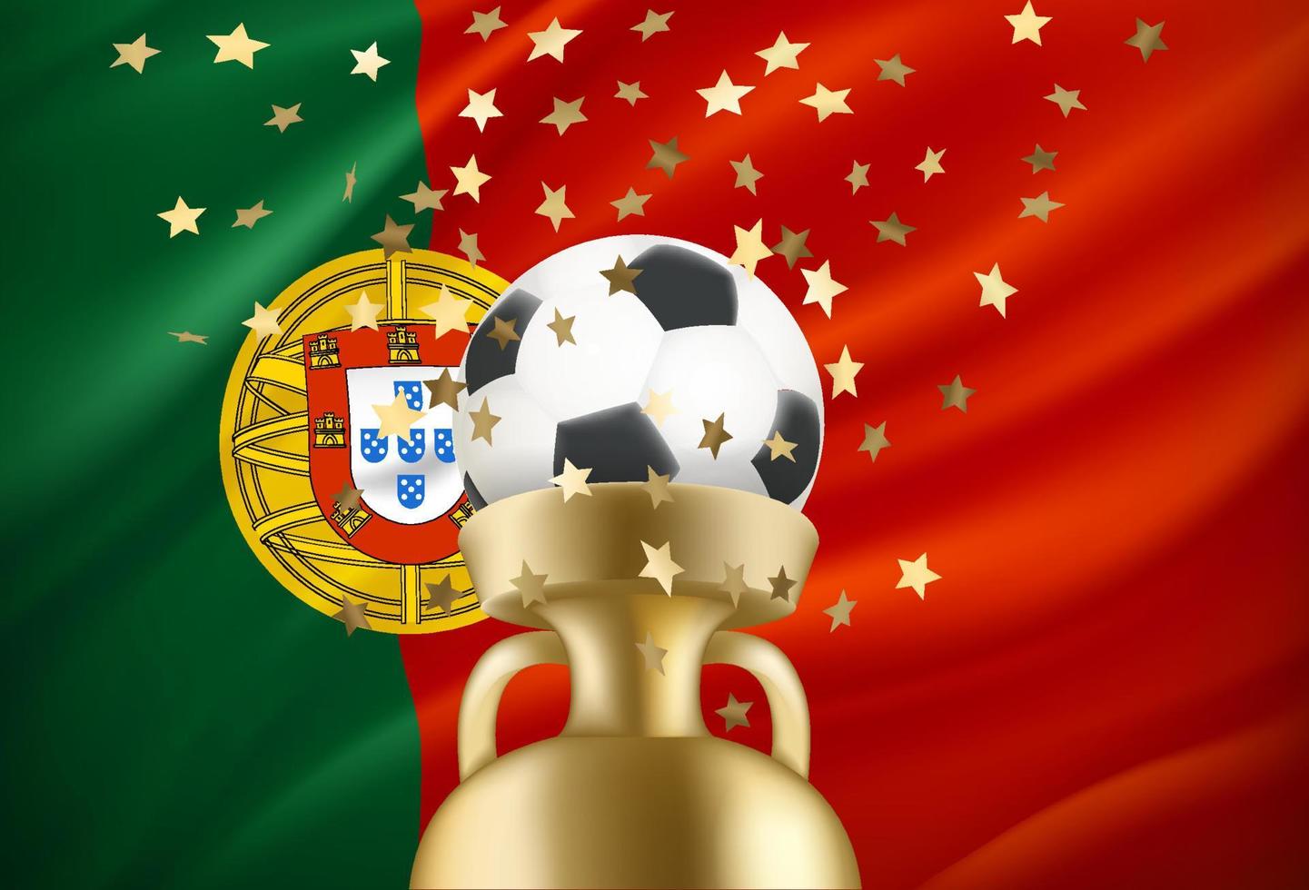 Portugal ist der Gewinner des Spiels. fußball mit goldenem preis und nationalflagge. 3D-Vektor-Illustration vektor